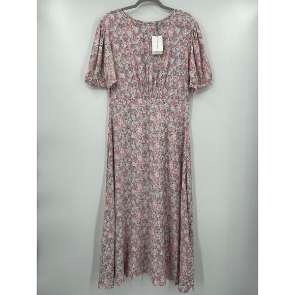 Faithfull the Brand Women's Beline Midi Dress Vionette Floral Pink sz XL/US 10 - Picture 2 of 12